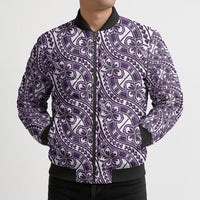 Hibiscus Bloom Island Tribal Waves Bomber Puffer Jacket Purple Polynesian Pattern