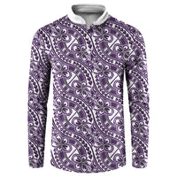 Hibiscus Bloom Island Tribal Waves Button Sweatshirt Purple Polynesian Pattern