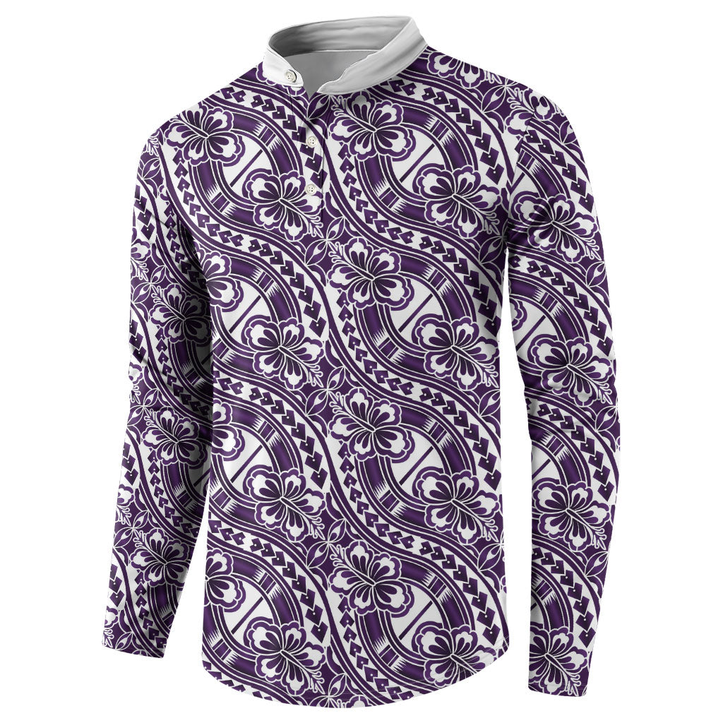 Hibiscus Bloom Island Tribal Waves Button Sweatshirt Purple Polynesian Pattern