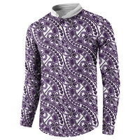 Hibiscus Bloom Island Tribal Waves Button Sweatshirt Purple Polynesian Pattern
