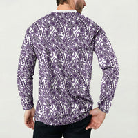 Hibiscus Bloom Island Tribal Waves Button Sweatshirt Purple Polynesian Pattern