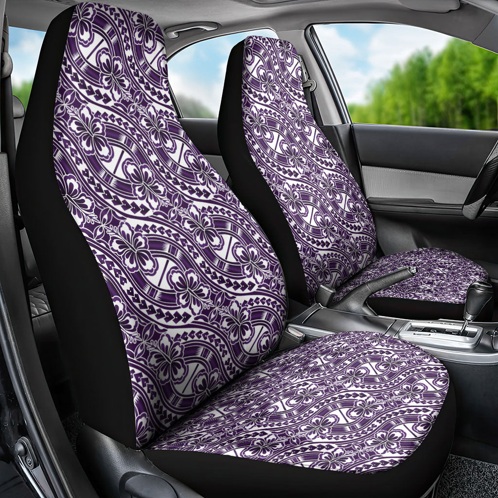 Hibiscus Bloom Island Tribal Waves Car Seat Cover Purple Polynesian Pattern