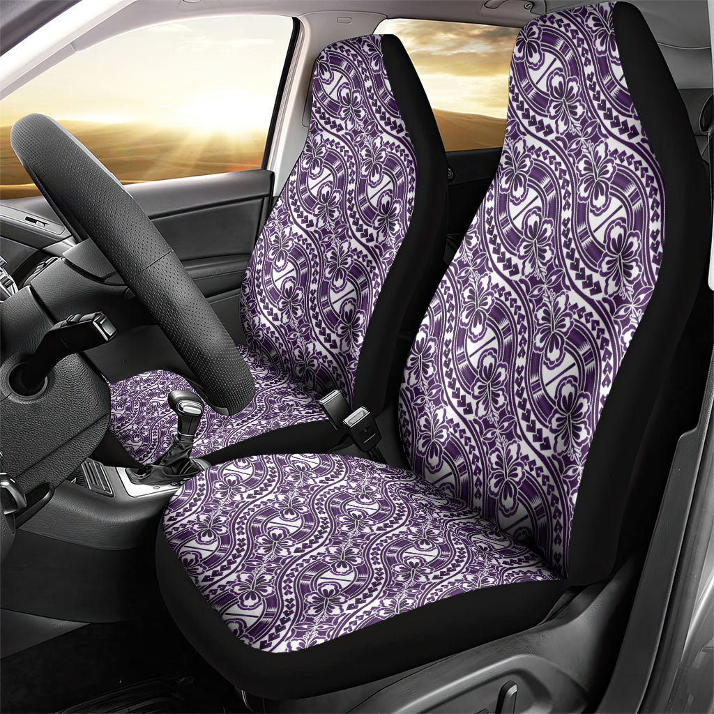 Hibiscus Bloom Island Tribal Waves Car Seat Cover Purple Polynesian Pattern
