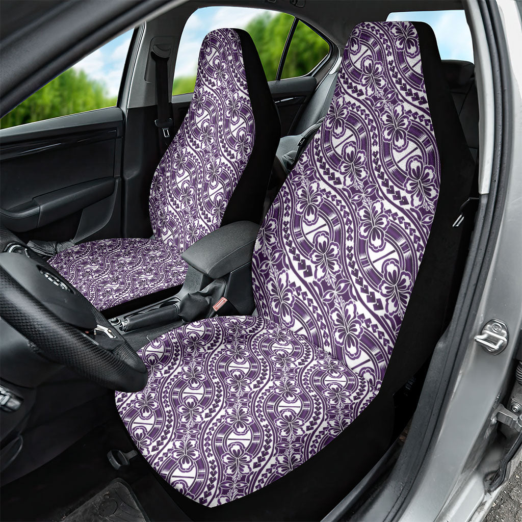 Hibiscus Bloom Island Tribal Waves Car Seat Cover Purple Polynesian Pattern