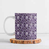 Hibiscus Bloom Island Tribal Waves Ceramic Mug Purple Polynesian Pattern