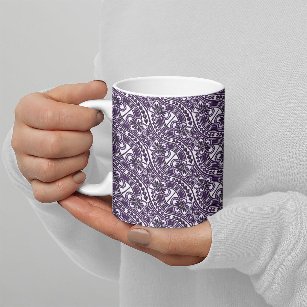 Hibiscus Bloom Island Tribal Waves Ceramic Mug Purple Polynesian Pattern