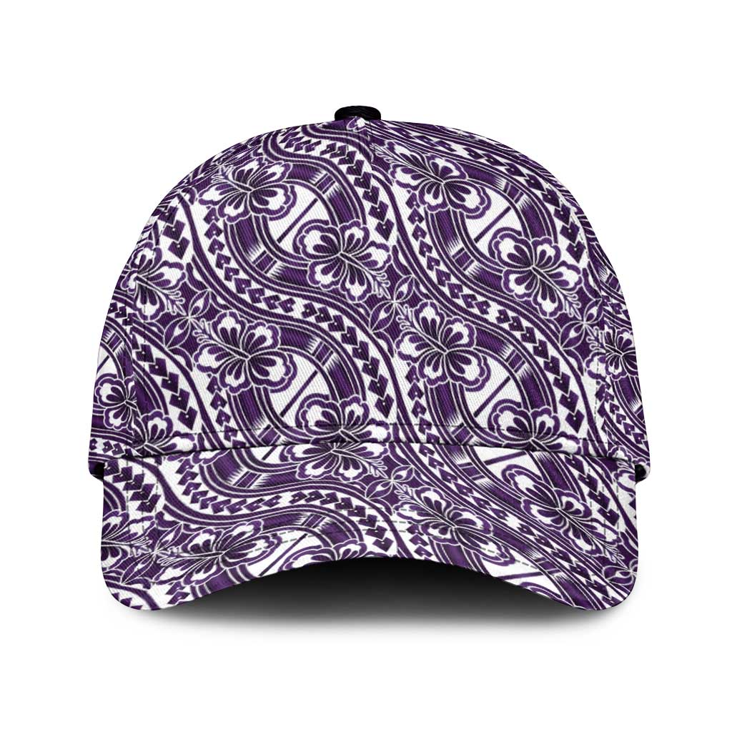 Hibiscus Bloom Island Tribal Waves Classic Cap Purple Polynesian Pattern