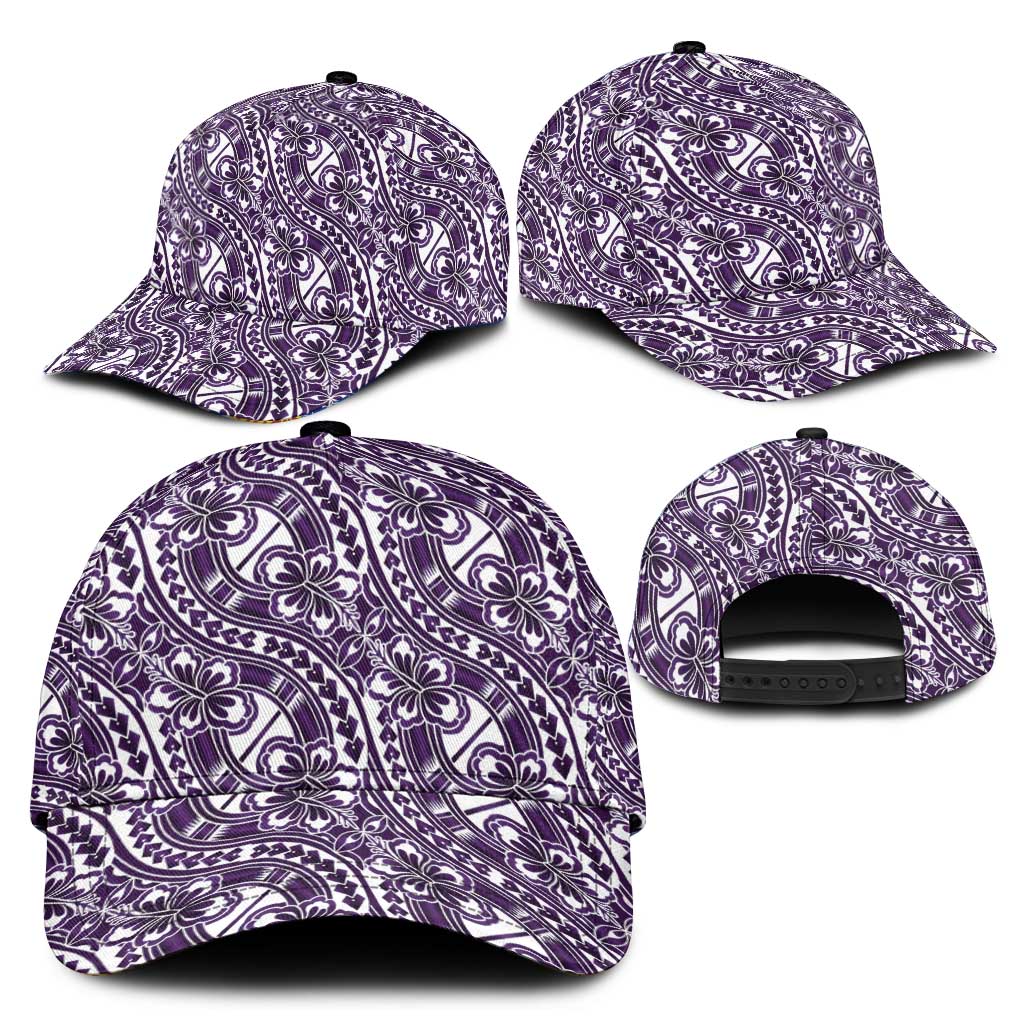 Hibiscus Bloom Island Tribal Waves Classic Cap Purple Polynesian Pattern
