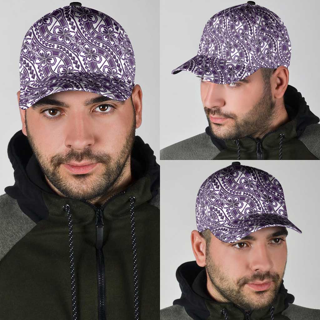 Hibiscus Bloom Island Tribal Waves Classic Cap Purple Polynesian Pattern