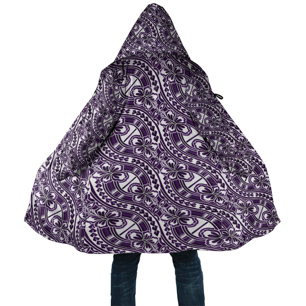 Hibiscus Bloom Island Tribal Waves Cloak Purple Polynesian Pattern