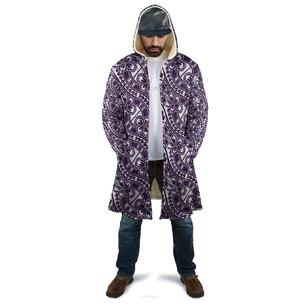 Hibiscus Bloom Island Tribal Waves Cloak Purple Polynesian Pattern