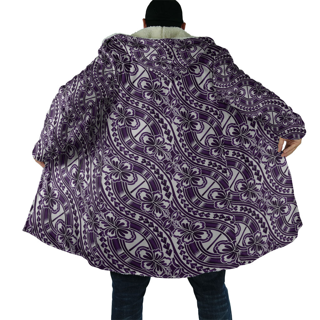 Hibiscus Bloom Island Tribal Waves Cloak Purple Polynesian Pattern