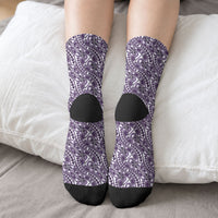 Hibiscus Bloom Island Tribal Waves Crew Socks Purple Polynesian Pattern