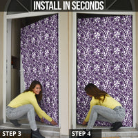 Hibiscus Bloom Island Tribal Waves Door Cover Purple Polynesian Pattern