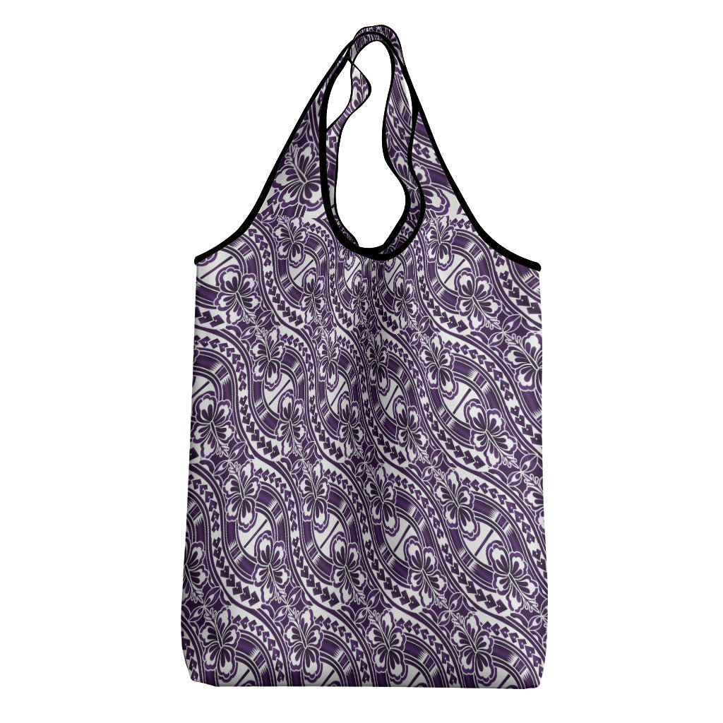 Hibiscus Bloom Island Tribal Waves Grocery Bag Purple Polynesian Pattern LT01 - Polynesian Pride