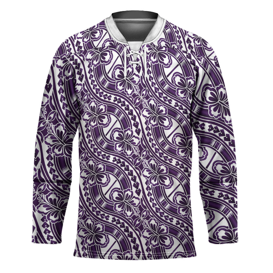 Hibiscus Bloom Island Tribal Waves Hockey Jersey Purple Polynesian Pattern