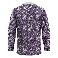 Hibiscus Bloom Island Tribal Waves Hockey Jersey Purple Polynesian Pattern