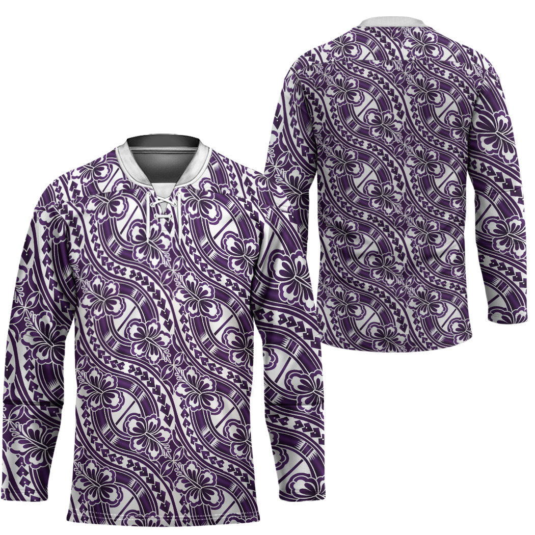 Hibiscus Bloom Island Tribal Waves Hockey Jersey Purple Polynesian Pattern