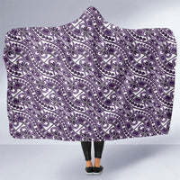 Hibiscus Bloom Island Tribal Waves Hooded Blanket Purple Polynesian Pattern