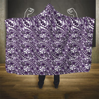 Hibiscus Bloom Island Tribal Waves Hooded Blanket Purple Polynesian Pattern