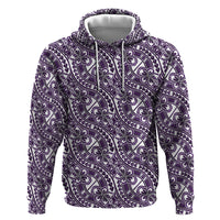Hibiscus Bloom Island Tribal Waves Hoodie Purple Polynesian Pattern