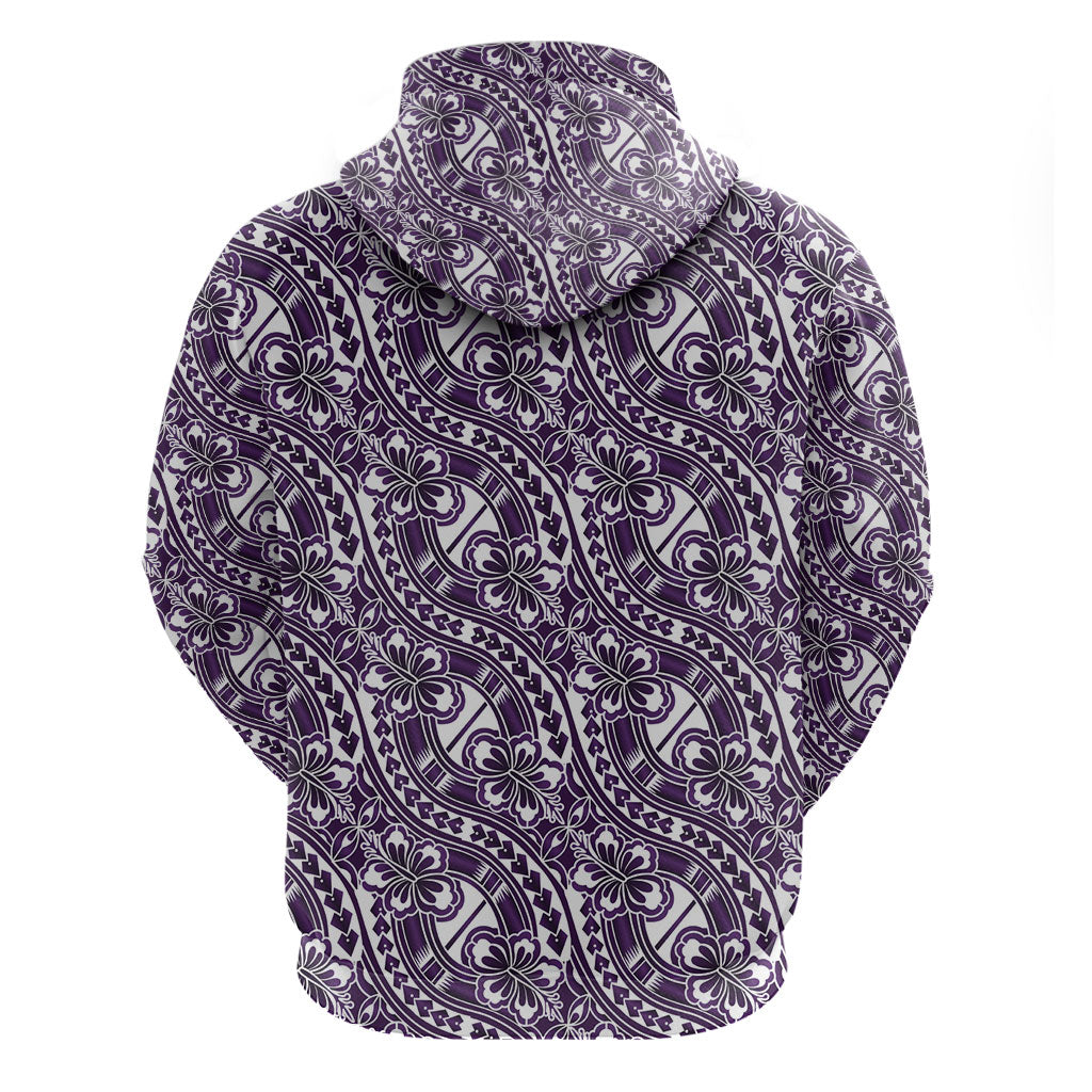Hibiscus Bloom Island Tribal Waves Hoodie Purple Polynesian Pattern