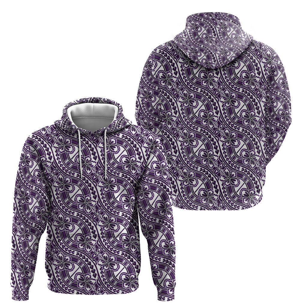 Hibiscus Bloom Island Tribal Waves Hoodie Purple Polynesian Pattern