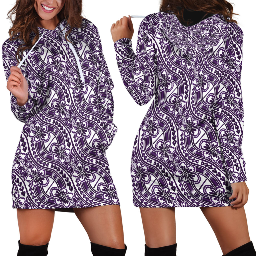 Hibiscus Bloom Island Tribal Waves Hoodie Dress Purple Polynesian Pattern LT01 - Polynesian Pride