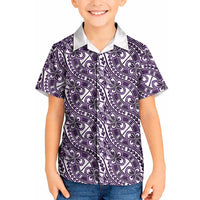 Hibiscus Bloom Island Tribal Waves Kid Hawaiian Shirt Purple Polynesian Pattern LT01 Kid Purple - Polynesian Pride