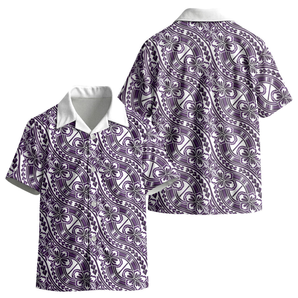 Hibiscus Bloom Island Tribal Waves Kid Hawaiian Shirt Purple Polynesian Pattern LT01 - Polynesian Pride
