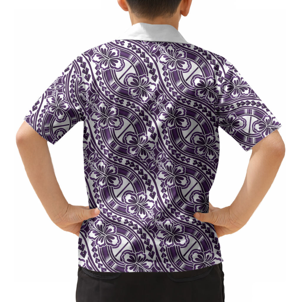 Hibiscus Bloom Island Tribal Waves Kid Hawaiian Shirt Purple Polynesian Pattern LT01 - Polynesian Pride