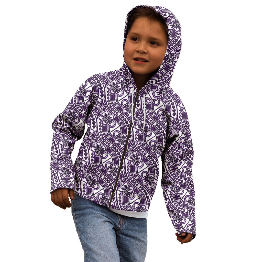 Hibiscus Bloom Island Tribal Waves Kid Hoodie Purple Polynesian Pattern LT01 - Polynesian Pride