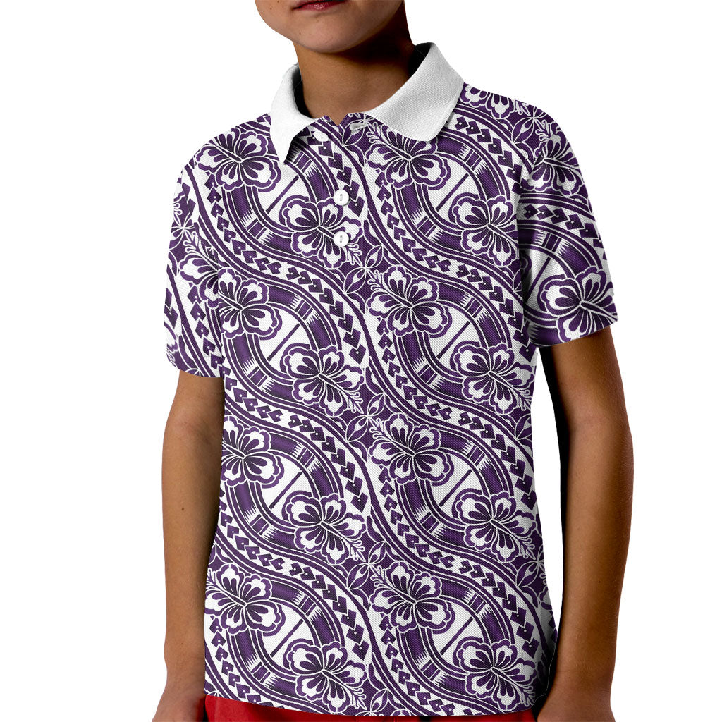 Hibiscus Bloom Island Tribal Waves Kid Polo Shirt Purple Polynesian Pattern LT01 Kid Purple - Polynesian Pride