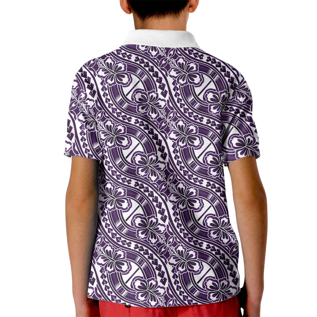 Hibiscus Bloom Island Tribal Waves Kid Polo Shirt Purple Polynesian Pattern LT01 - Polynesian Pride