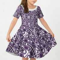 Hibiscus Bloom Island Tribal Waves Kid Short Sleeve Dress Purple Polynesian Pattern LT01 KID Purple - Polynesian Pride