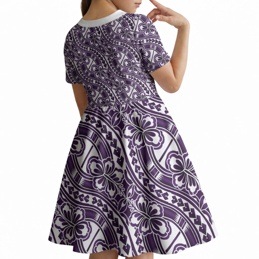 Hibiscus Bloom Island Tribal Waves Kid Short Sleeve Dress Purple Polynesian Pattern LT01 - Polynesian Pride