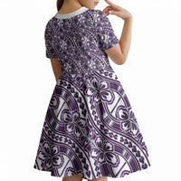 Hibiscus Bloom Island Tribal Waves Kid Short Sleeve Dress Purple Polynesian Pattern LT01 - Polynesian Pride