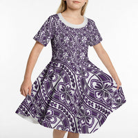 Hibiscus Bloom Island Tribal Waves Kid Short Sleeve Dress Purple Polynesian Pattern LT01 - Polynesian Pride