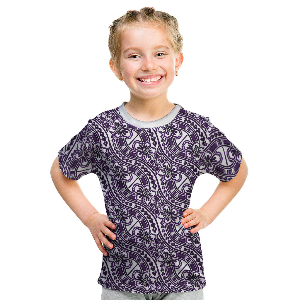 Hibiscus Bloom Island Tribal Waves Kid T Shirt Purple Polynesian Pattern LT01 Purple - Polynesian Pride