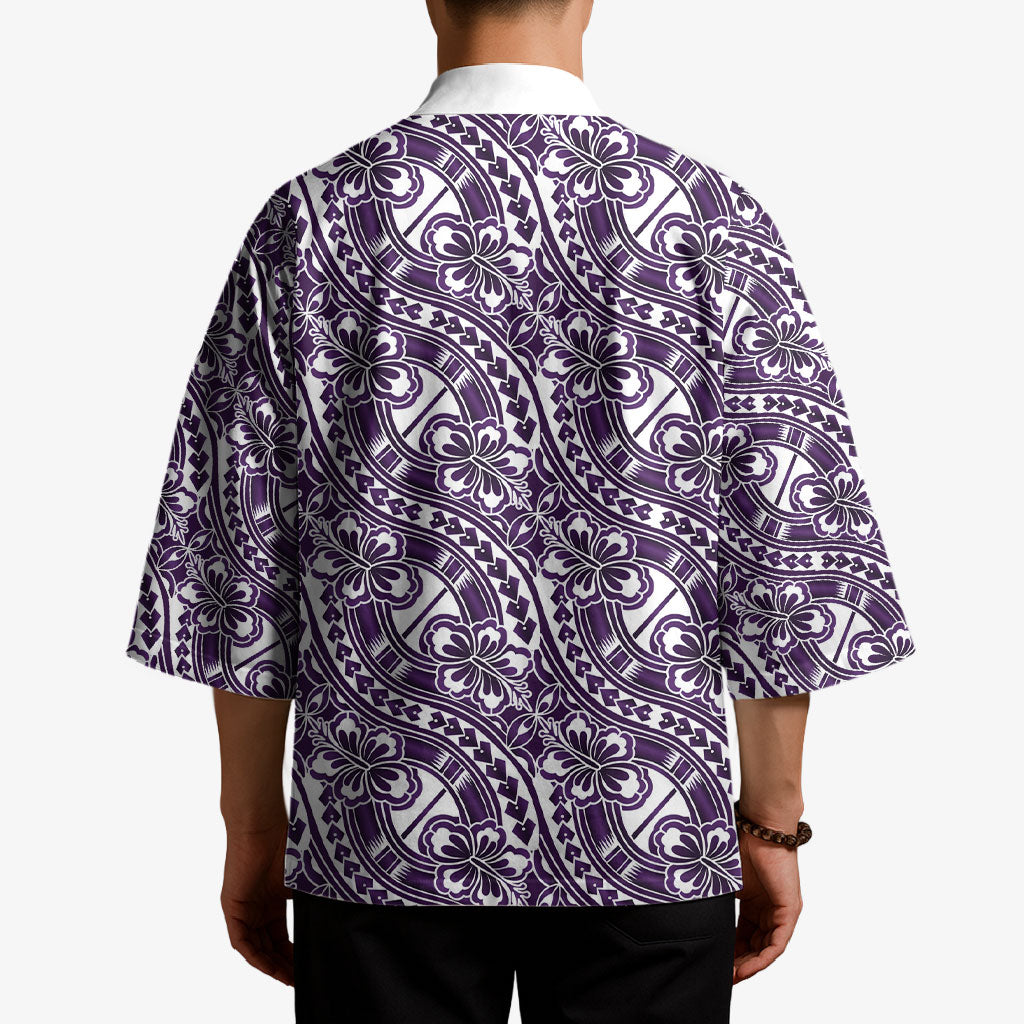Hibiscus Bloom Island Tribal Waves Kimono Purple Polynesian Pattern LT01 - Polynesian Pride