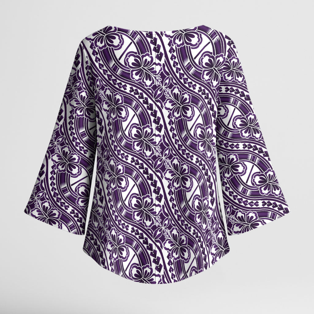 Hibiscus Bloom Island Tribal Waves Kimono Sleeve Blouse Purple Polynesian Pattern LT01 - Polynesian Pride