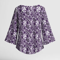 Hibiscus Bloom Island Tribal Waves Kimono Sleeve Blouse Purple Polynesian Pattern LT01 - Polynesian Pride