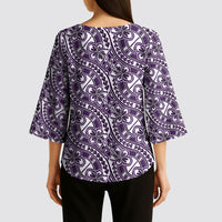 Hibiscus Bloom Island Tribal Waves Kimono Sleeve Blouse Purple Polynesian Pattern LT01 - Polynesian Pride