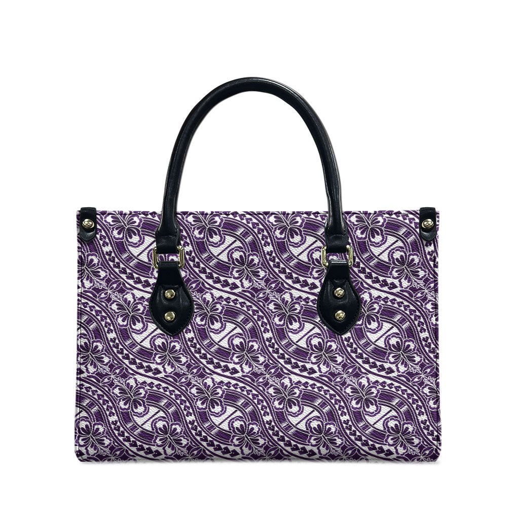 Hibiscus Bloom Island Tribal Waves Leather Bag Purple Polynesian Pattern LT01 - Polynesian Pride