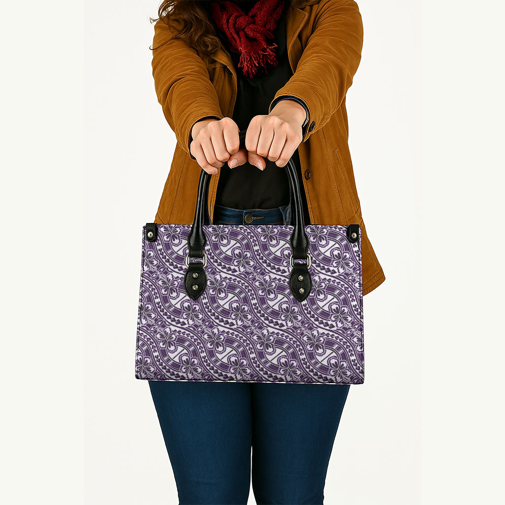 Hibiscus Bloom Island Tribal Waves Leather Bag Purple Polynesian Pattern LT01 - Polynesian Pride