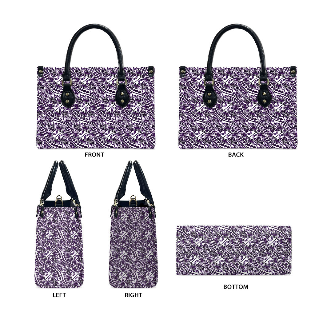Hibiscus Bloom Island Tribal Waves Leather Bag Purple Polynesian Pattern LT01 - Polynesian Pride