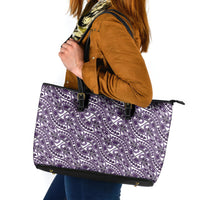 Hibiscus Bloom Island Tribal Waves Leather Tote Bag Purple Polynesian Pattern