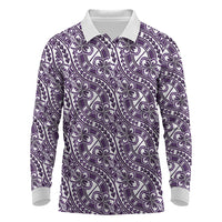 Hibiscus Bloom Island Tribal Waves Long Sleeve Polo Shirt Purple Polynesian Pattern LT01 Purple - Polynesian Pride