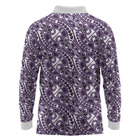 Hibiscus Bloom Island Tribal Waves Long Sleeve Polo Shirt Purple Polynesian Pattern LT01 - Polynesian Pride