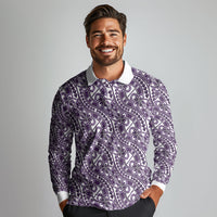 Hibiscus Bloom Island Tribal Waves Long Sleeve Polo Shirt Purple Polynesian Pattern LT01 - Polynesian Pride
